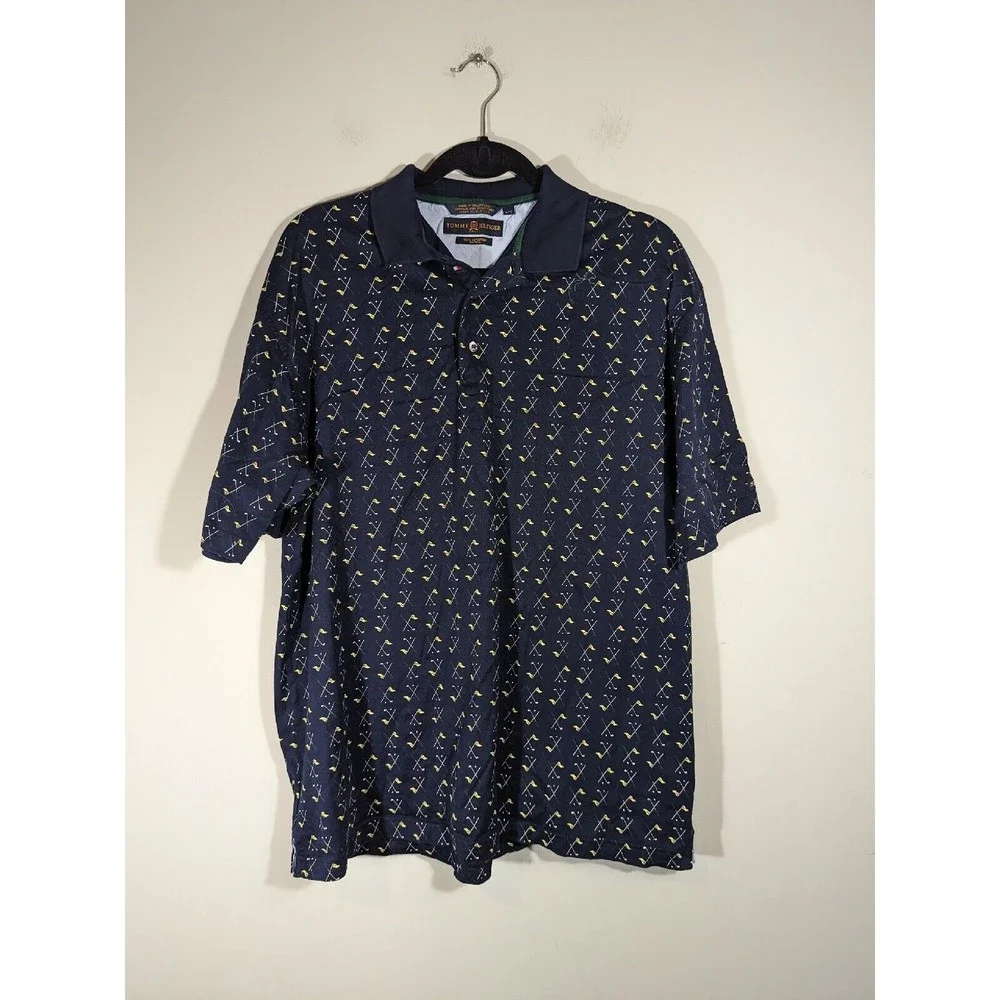 Tommy Hilfiger Navy Blue Golf Polo‎ Short Sleeve Shirt Men Size L